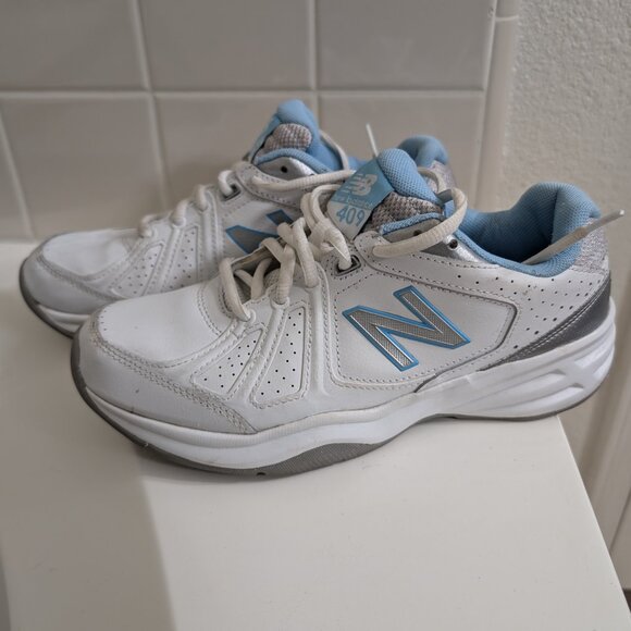 New Balance Women's 409 Leather Trainer Sneakers White Baby Blue WX409WB3 Size 8 - Picture 3 of 11